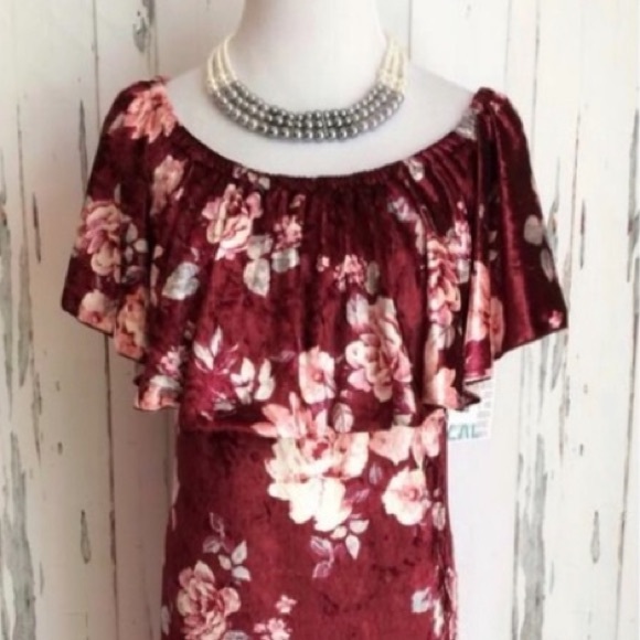 NEW•2X•RED VELVET FLORAL CICI DRESS - Picture 3 of 17